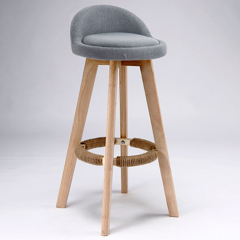 Scandinavian Upholstered Wood Counter Stools Low Back Bar Stools with 4 Legs