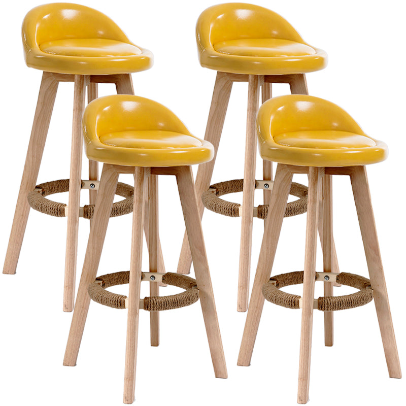Scandinavian Upholstered Wood Counter Stools Low Back Bar Stools with 4 Legs