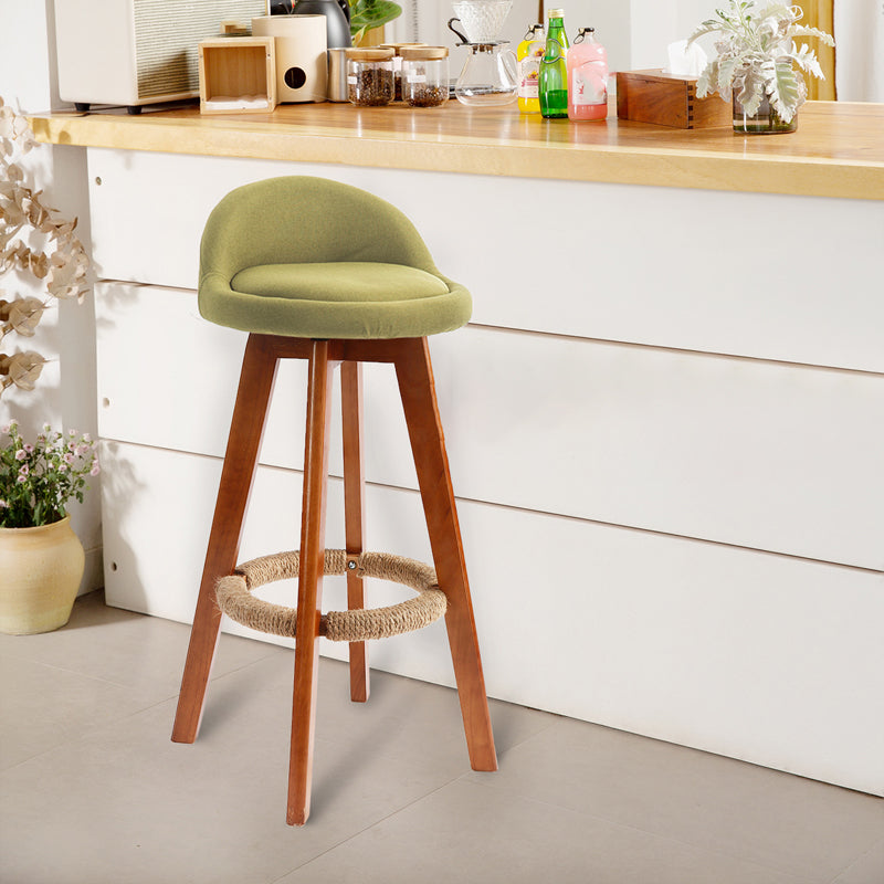 Scandinavian Upholstered Wood Counter Stools Low Back Bar Stools with 4 Legs