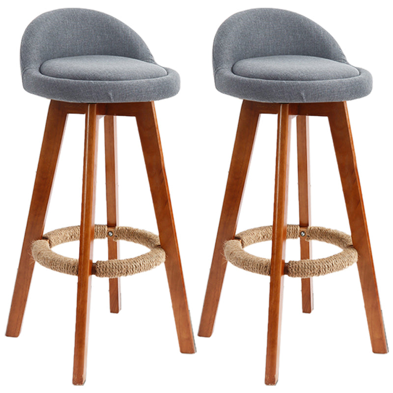 Scandinavian Upholstered Wood Counter Stools Low Back Bar Stools with 4 Legs