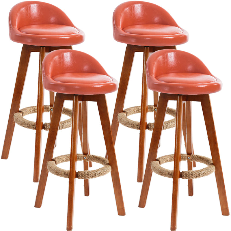 Scandinavian Upholstered Wood Counter Stools Low Back Bar Stools with 4 Legs