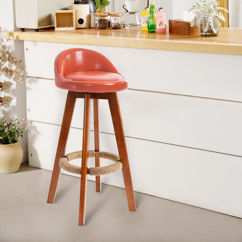 Scandinavian Upholstered Wood Counter Stools Low Back Bar Stools with 4 Legs