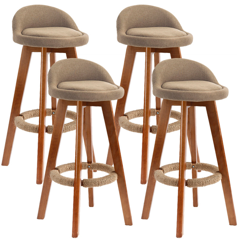 Scandinavian Upholstered Wood Counter Stools Low Back Bar Stools with 4 Legs