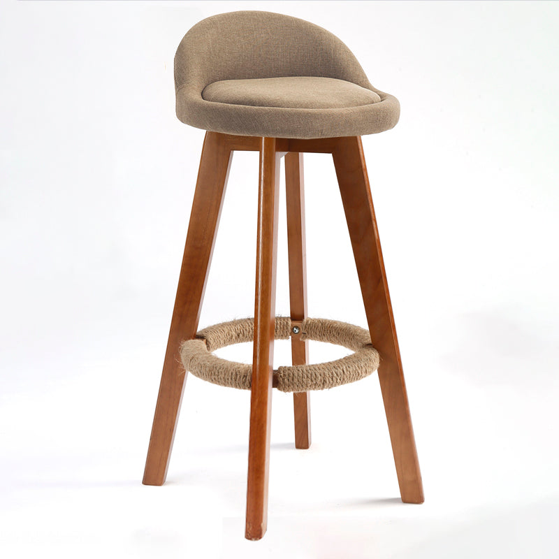 Scandinavian Upholstered Wood Counter Stools Low Back Bar Stools with 4 Legs