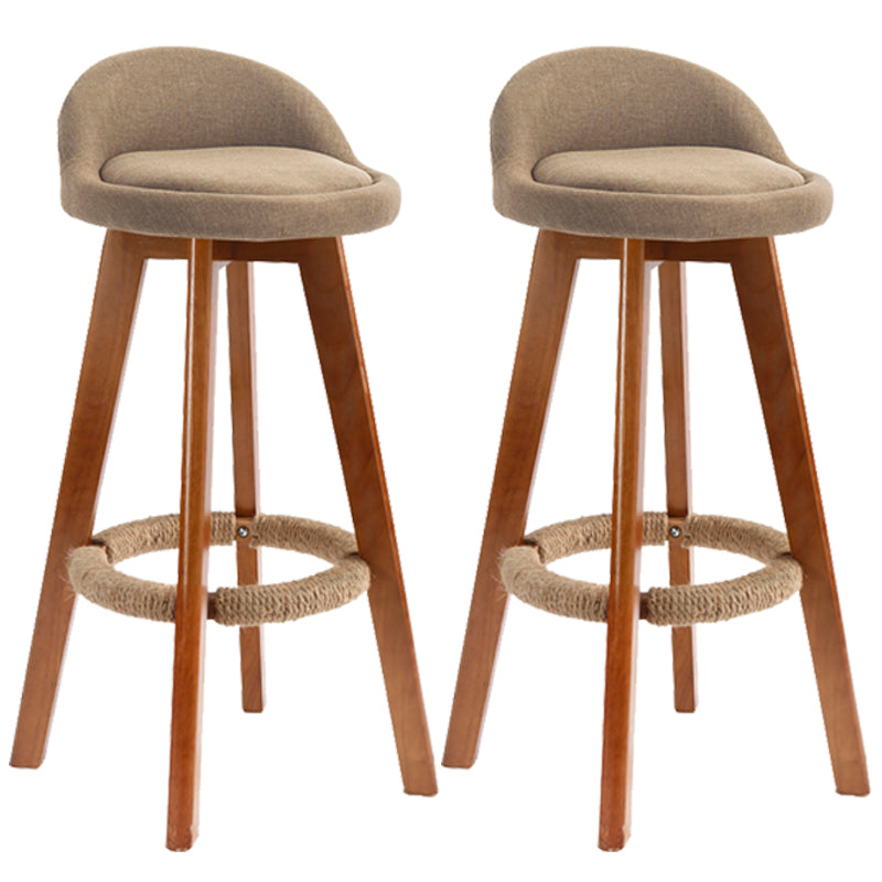 Scandinavian Upholstered Wood Counter Stools Low Back Bar Stools with 4 Legs