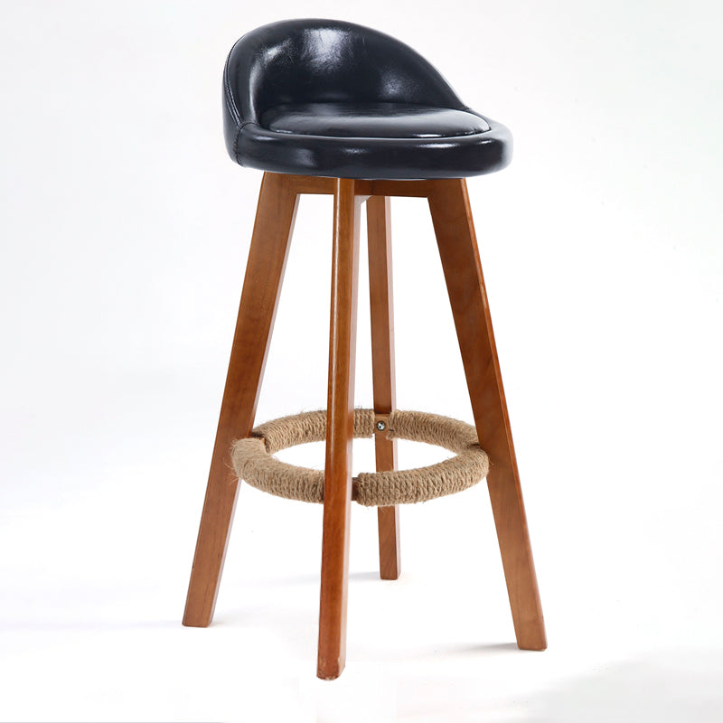 Scandinavian Upholstered Wood Counter Stools Low Back Bar Stools with 4 Legs