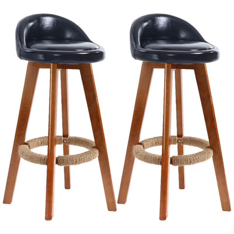 Scandinavian Upholstered Wood Counter Stools Low Back Bar Stools with 4 Legs