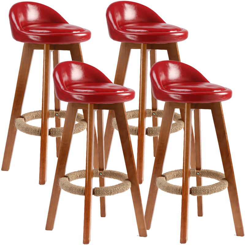Scandinavian Upholstered Wood Counter Stools Low Back Bar Stools with 4 Legs