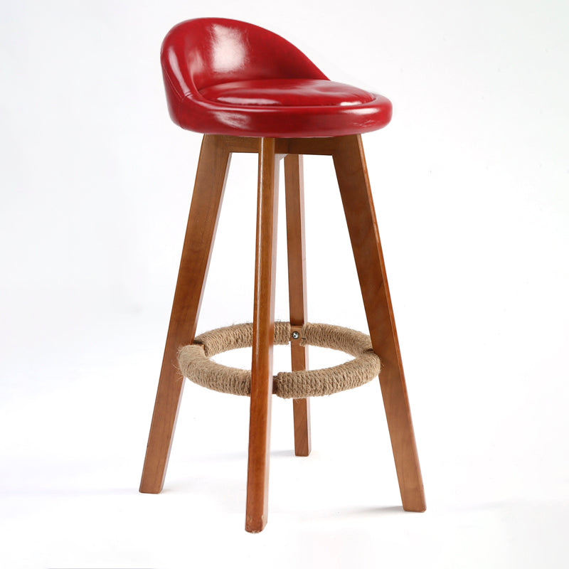 Scandinavian Upholstered Wood Counter Stools Low Back Bar Stools with 4 Legs