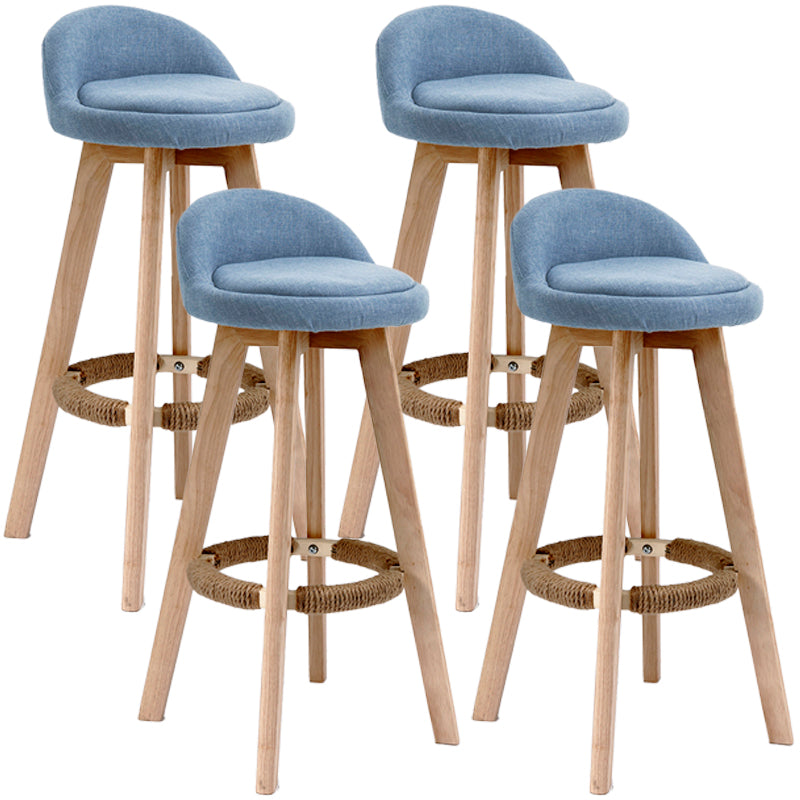 Scandinavian Upholstered Wood Counter Stools Low Back Bar Stools with 4 Legs