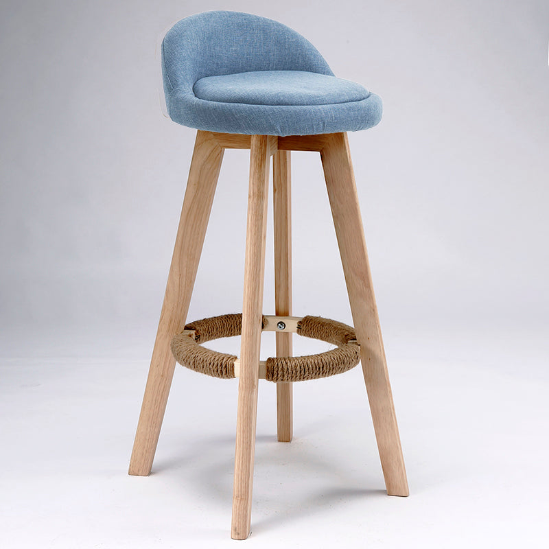 Scandinavian Upholstered Wood Counter Stools Low Back Bar Stools with 4 Legs