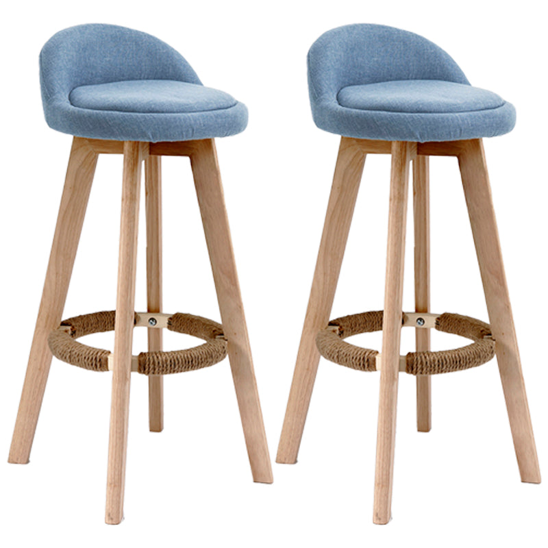 Scandinavian Upholstered Wood Counter Stools Low Back Bar Stools with 4 Legs