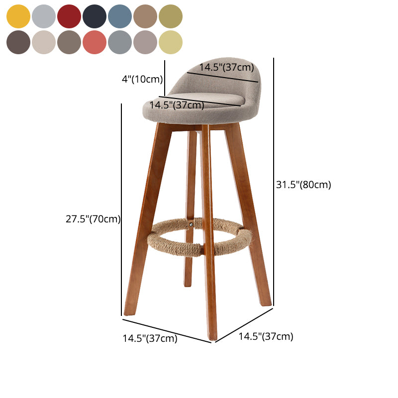 Scandinavian Upholstered Wood Counter Stools Low Back Bar Stools with 4 Legs