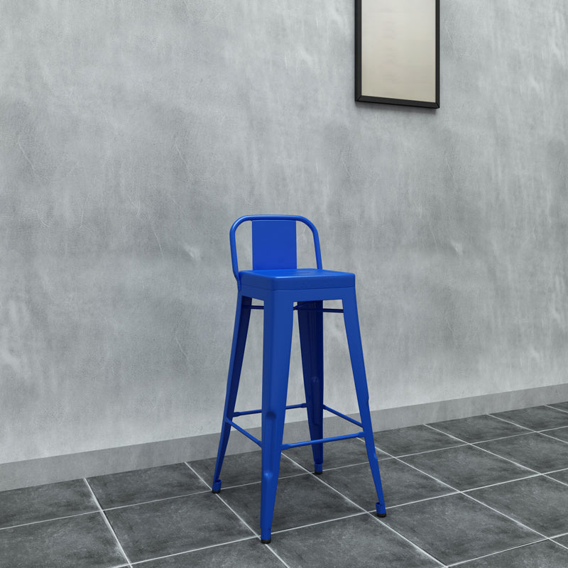 Industrial Iron Low Back Barstool Simple Indoor Tall Stool with Square Seat