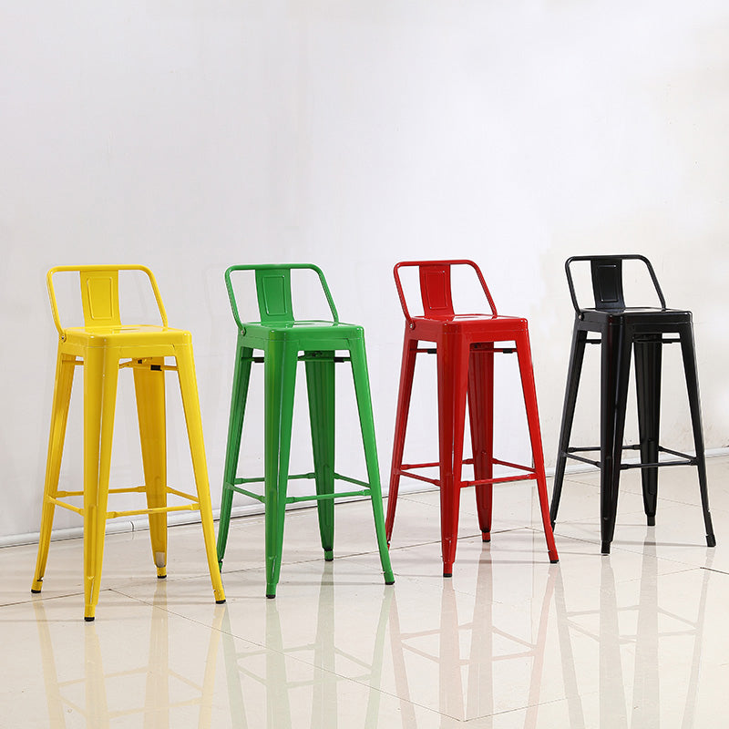 Industrial Iron Low Back Barstool Simple Indoor Tall Stool with Square Seat