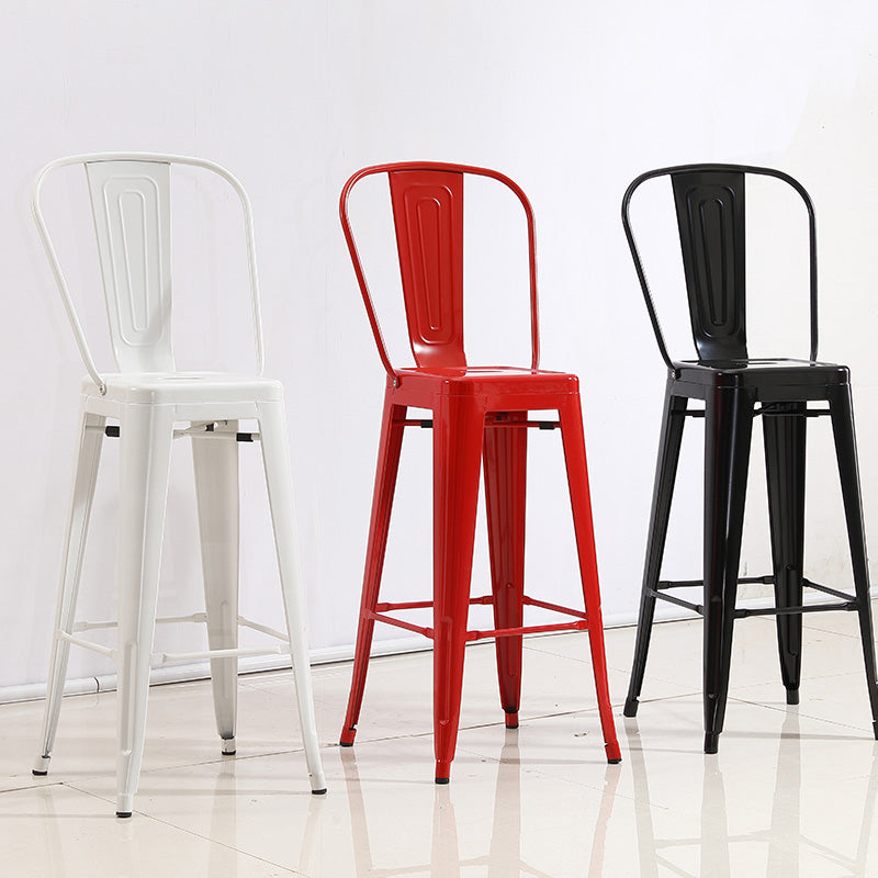 Industrial Iron Low Back Barstool Simple Indoor Tall Stool with Square Seat