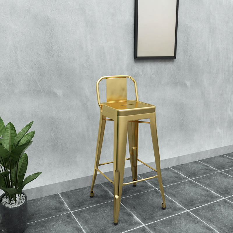 Industrial Iron Low Back Barstool Simple Indoor Tall Stool with Square Seat