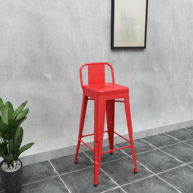 Industrial Iron Low Back Barstool Simple Indoor Tall Stool with Square Seat