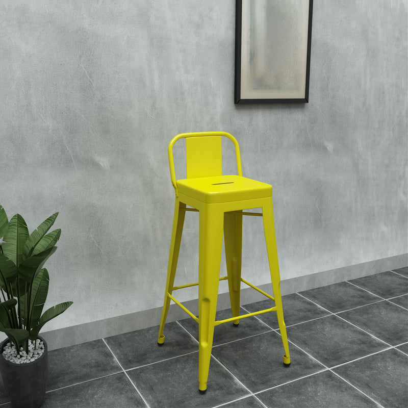 Industrial Iron Low Back Barstool Simple Indoor Tall Stool with Square Seat