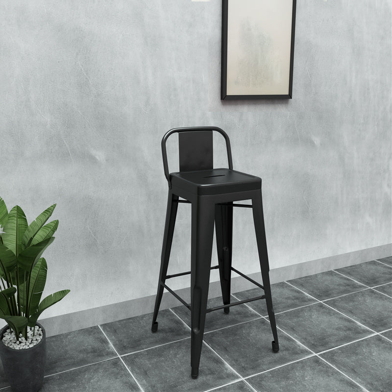 Industrial Iron Low Back Barstool Simple Indoor Tall Stool with Square Seat