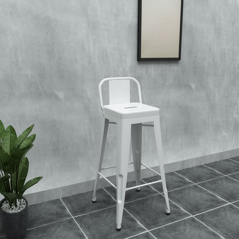 Industrial Iron Low Back Barstool Simple Indoor Tall Stool with Square Seat