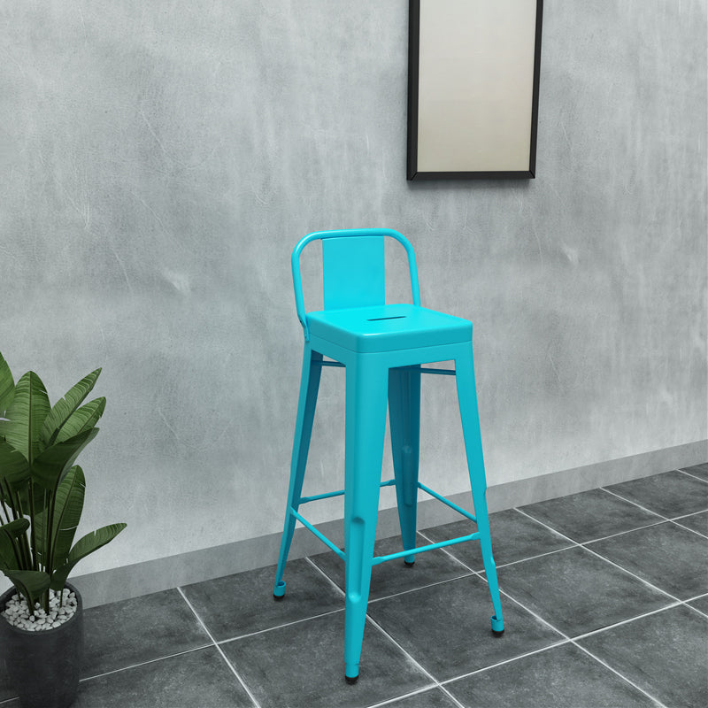 Industrial Iron Low Back Barstool Simple Indoor Tall Stool with Square Seat