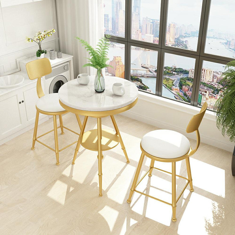 Glam 1/2/3/4/5 Pièces Ensemble de table à manger blanc-gold avec ensemble de dinette ronde en pierre