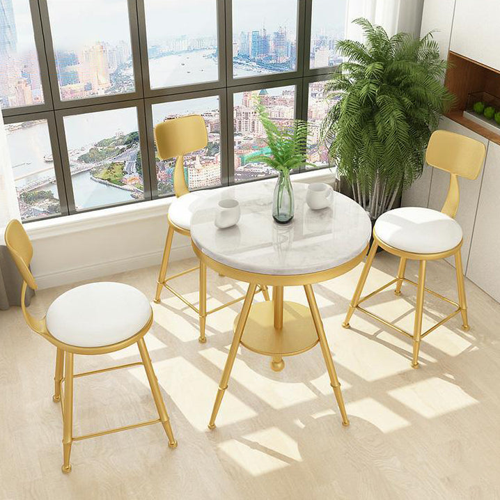 Glam 1/2/3/4/5 Pièces Ensemble de table à manger blanc-gold avec ensemble de dinette ronde en pierre