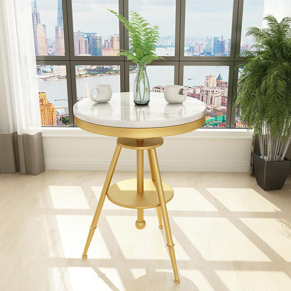 Glam 1/2/3/4/5 Pièces Ensemble de table à manger blanc-gold avec ensemble de dinette ronde en pierre