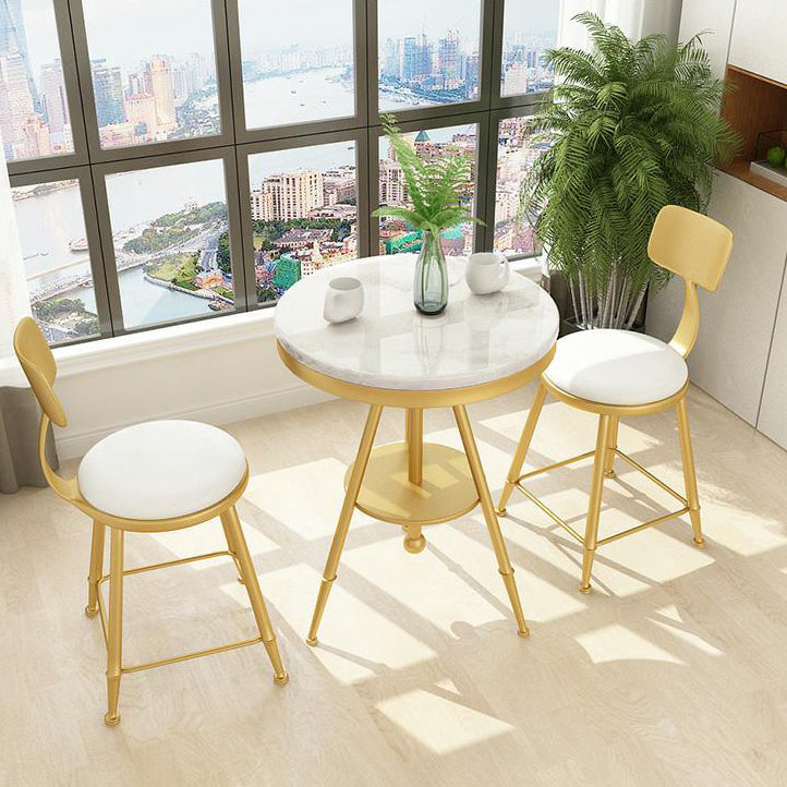 Glam 1/2/3/4/5 Pièces Ensemble de table à manger blanc-gold avec ensemble de dinette ronde en pierre