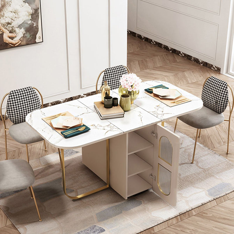 Moderna 1/2/3/5 Piezas Mesa de comedor blanca con juego de comedor plegable de piedra sinterizada