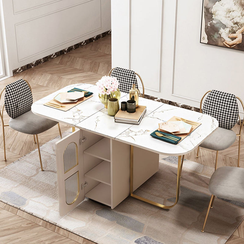 Moderna 1/2/3/5 Piezas Mesa de comedor blanca con juego de comedor plegable de piedra sinterizada