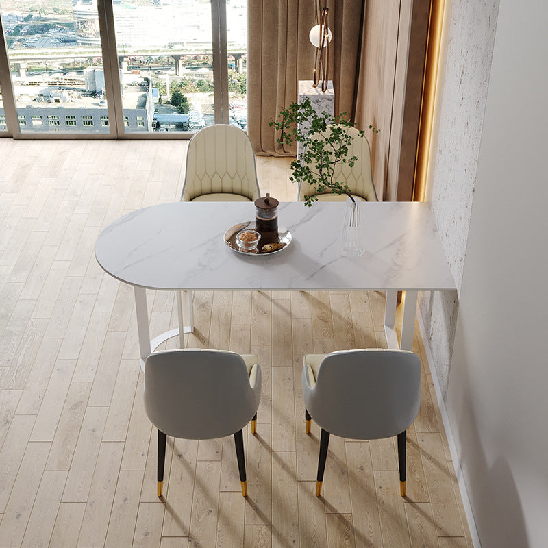 Mesa de comedor superior de piedra mesa de comedor de lujo tradicional con base de trineo