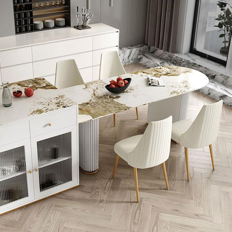Mesa de cena de doble pedestal mesa de comedor de lujo tradicional para el hogar