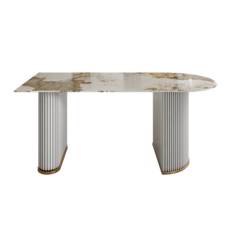 Mesa de cena de doble pedestal mesa de comedor de lujo tradicional para el hogar