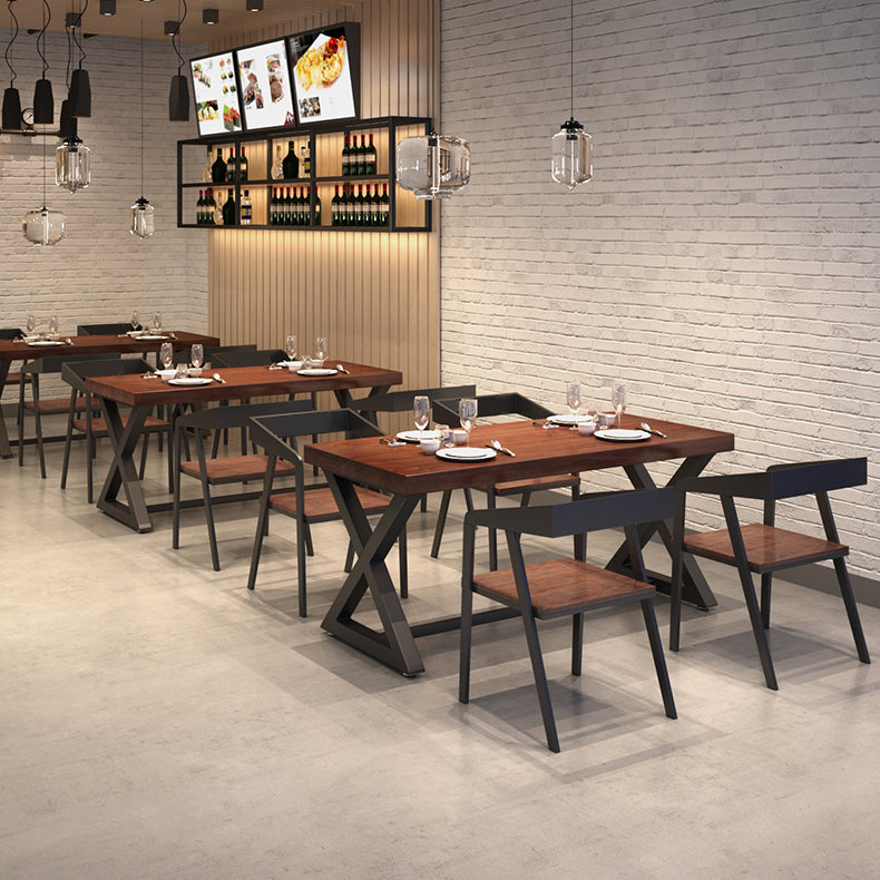 Mesa de madera de pino industrial para mesa de comedor rectangular de restaurantes con base de caballete