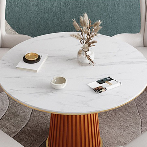 Mesa de comedor de piedra sinterizada redonda mesa de pedestal de lujo tradicional