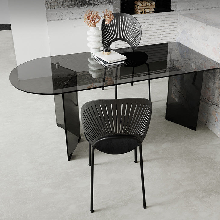 Free Form Tempered Glass Table for Restaurant Modern Table with Double Pedestal