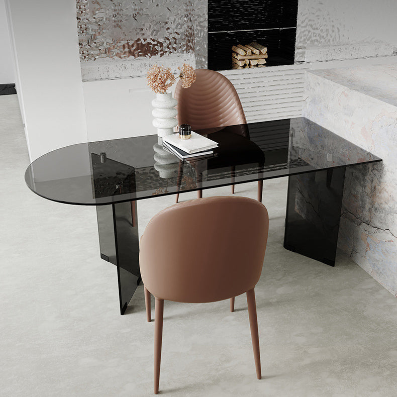 Free Form Tempered Glass Table for Restaurant Modern Table with Double Pedestal