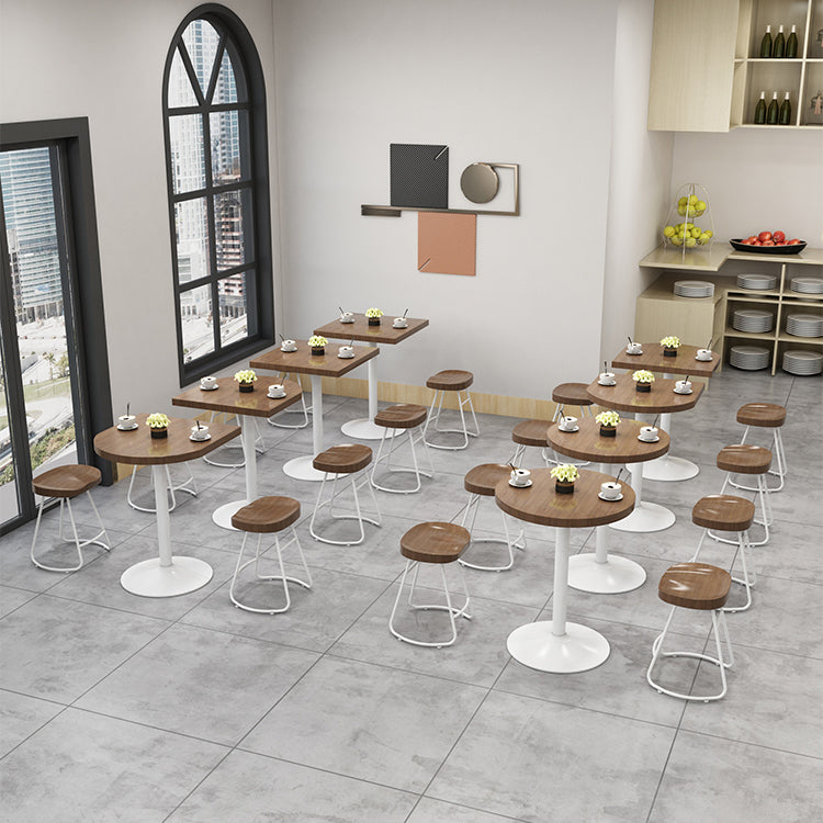 Mesa de comedor marrón de madera maciza, mesa de cocina industrial con base de pedestal de metal