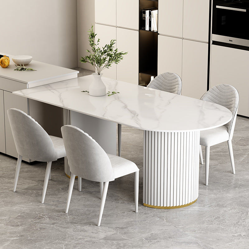 Gratis vorm gesinterde stenen eettafel luxe tafel met dubbele voetstuk