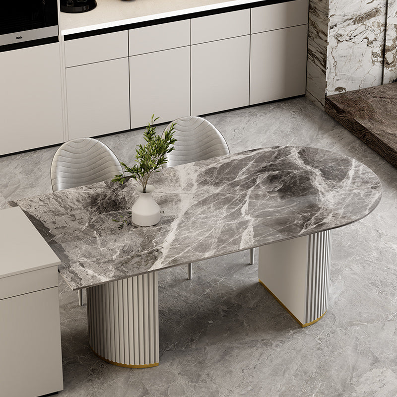 Gratis vorm gesinterde stenen eettafel luxe tafel met dubbele voetstuk
