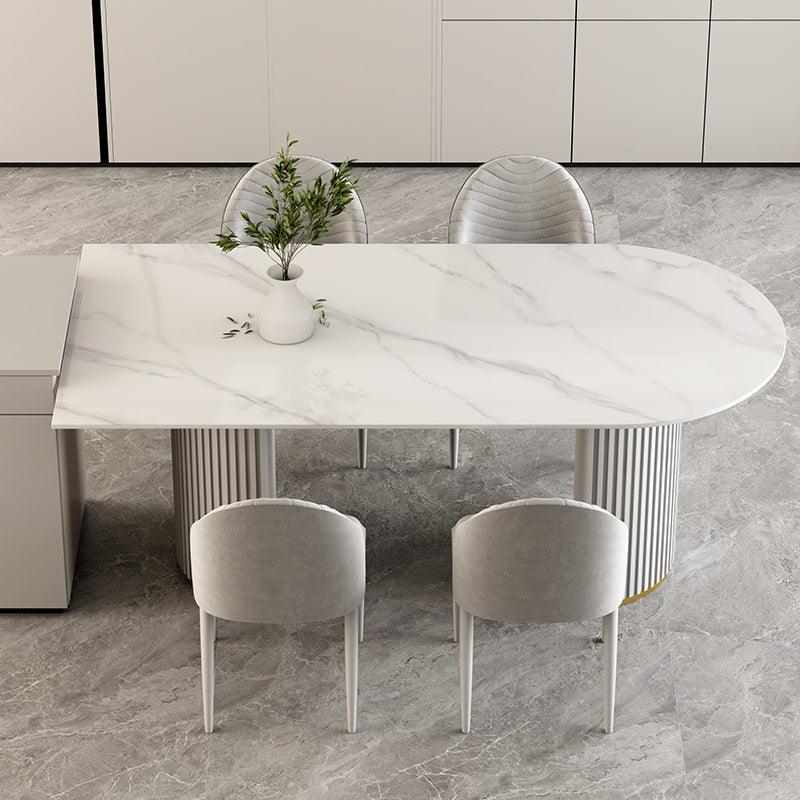 Gratis vorm gesinterde stenen eettafel luxe tafel met dubbele voetstuk