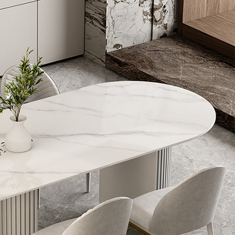 Gratis vorm gesinterde stenen eettafel luxe tafel met dubbele voetstuk