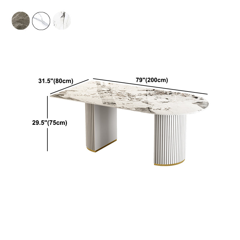 Gratis vorm gesinterde stenen eettafel luxe tafel met dubbele voetstuk