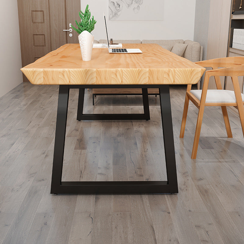 Solid Wood Top Dining Table Industrial Rectangle Table with Sled Base