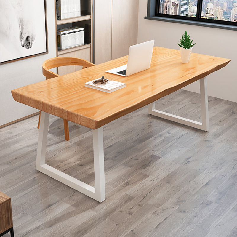Solid Wood Top Dining Table Industrial Rectangle Table with Sled Base