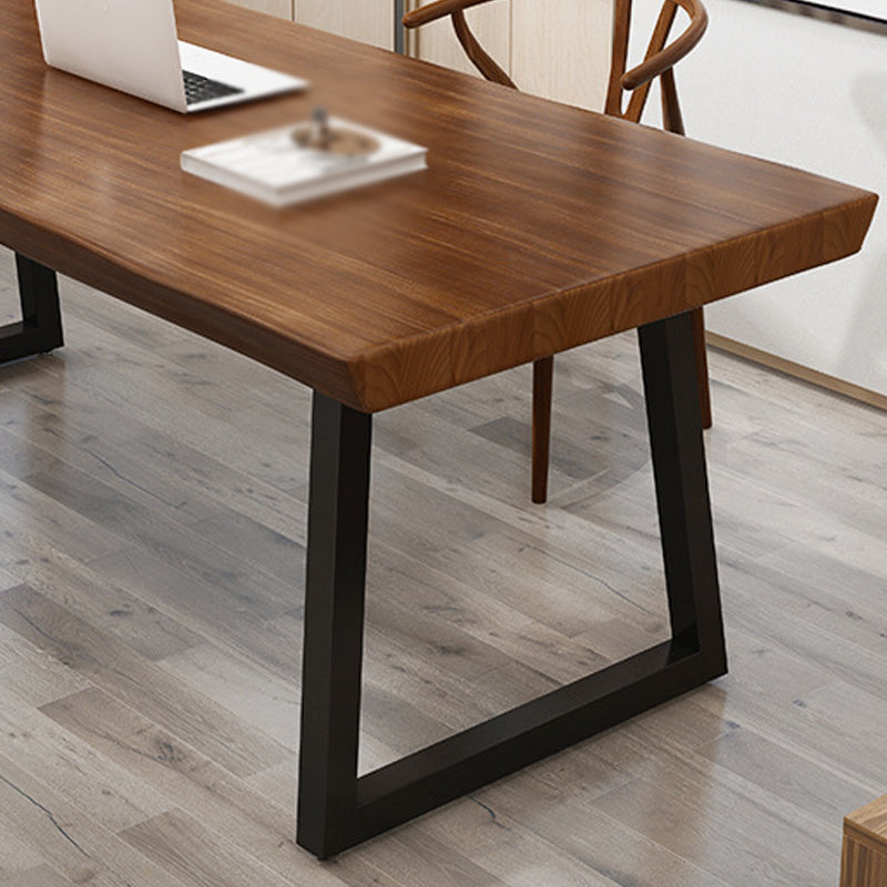 Solid Wood Top Dining Table Industrial Rectangle Table with Sled Base