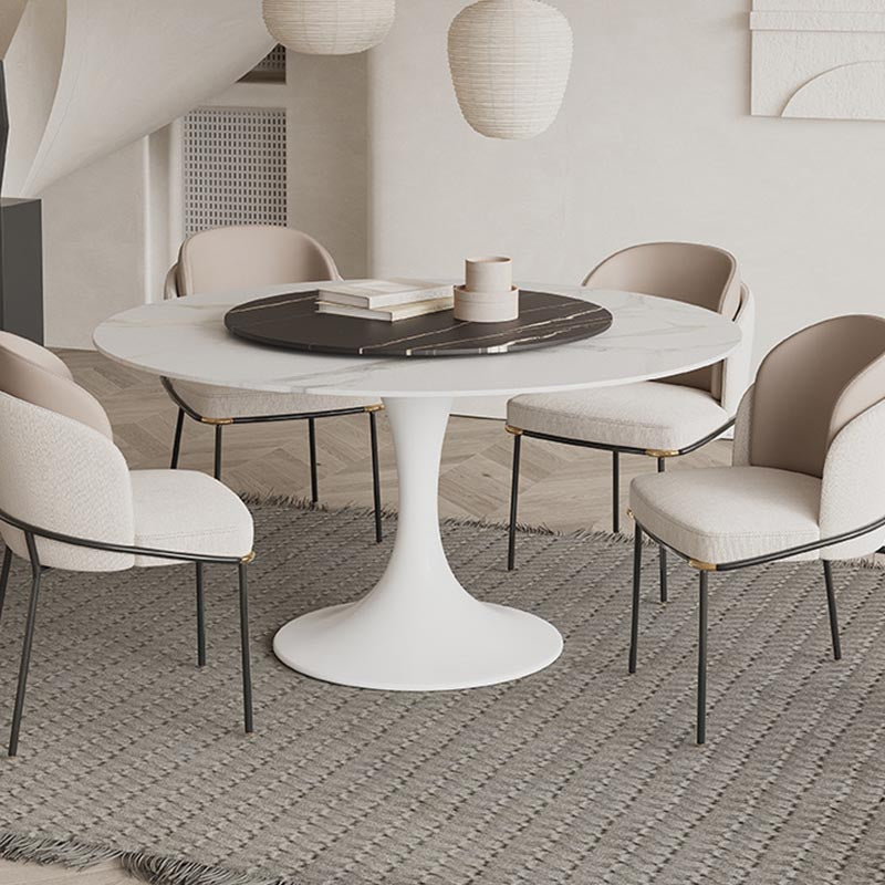 Table à manger ronde contemporaine en pierre, finition mate, Table tulipe pour la maison