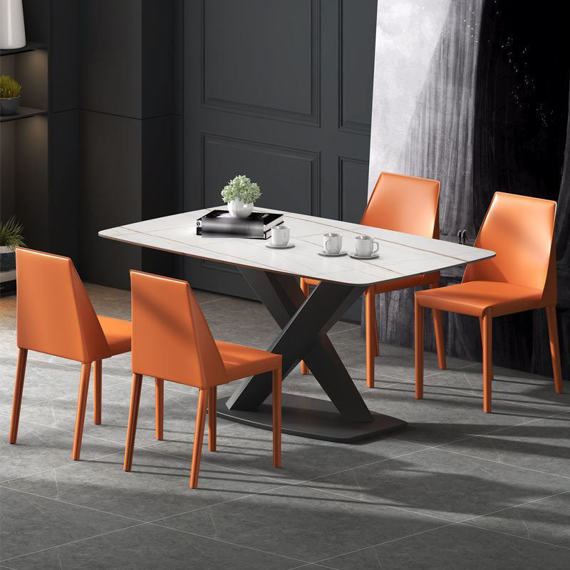 Silla de comedor de piel sintética contemporánea, sillas sin brazos de comedor de metal para uso doméstico